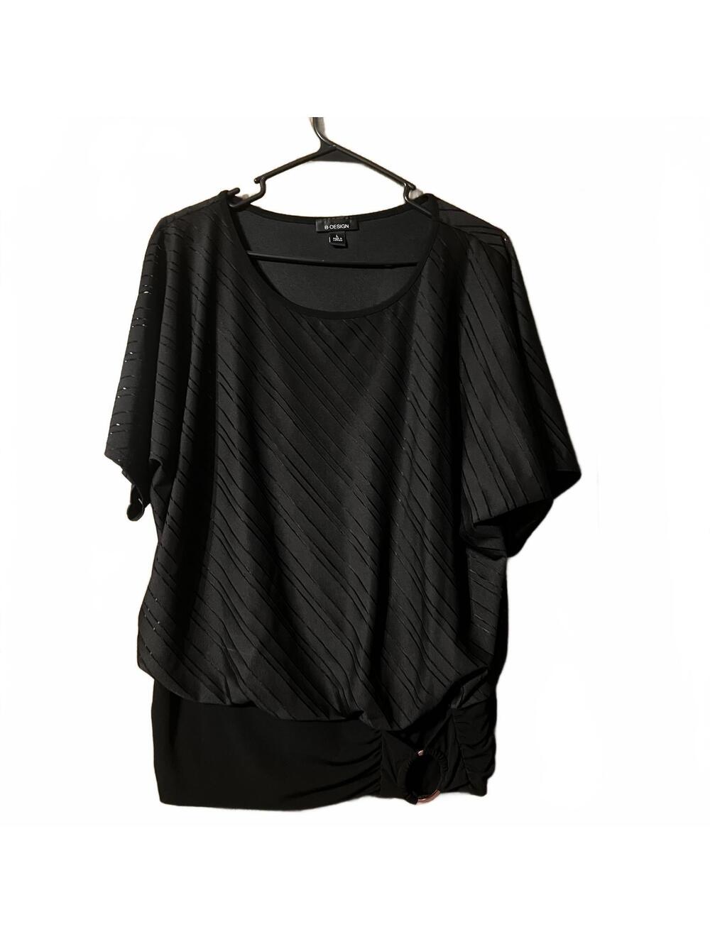 B-Design Textured Black Short Sleeve Top - Large
